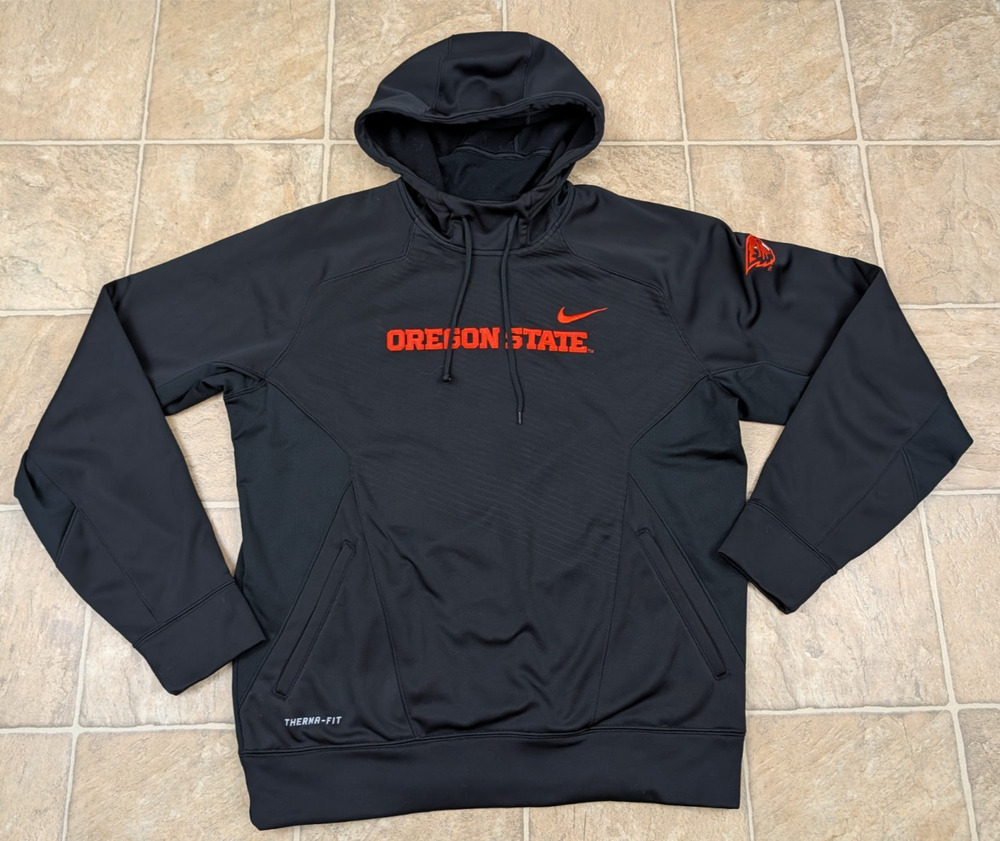 Nike Therma Fit sz L Hoodie Fleece lined Sweatshirt Oregon State black 0612